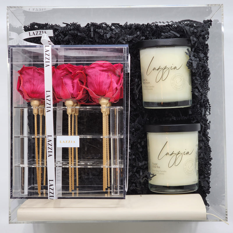 Lovable Box #5 - 9 Roses in a Three Tier Box & Your Choice of a Scented Candles & Journal / Notebook