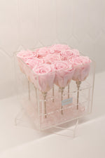 Soft Pink Stone Collection - 9 Roses in a Square Box